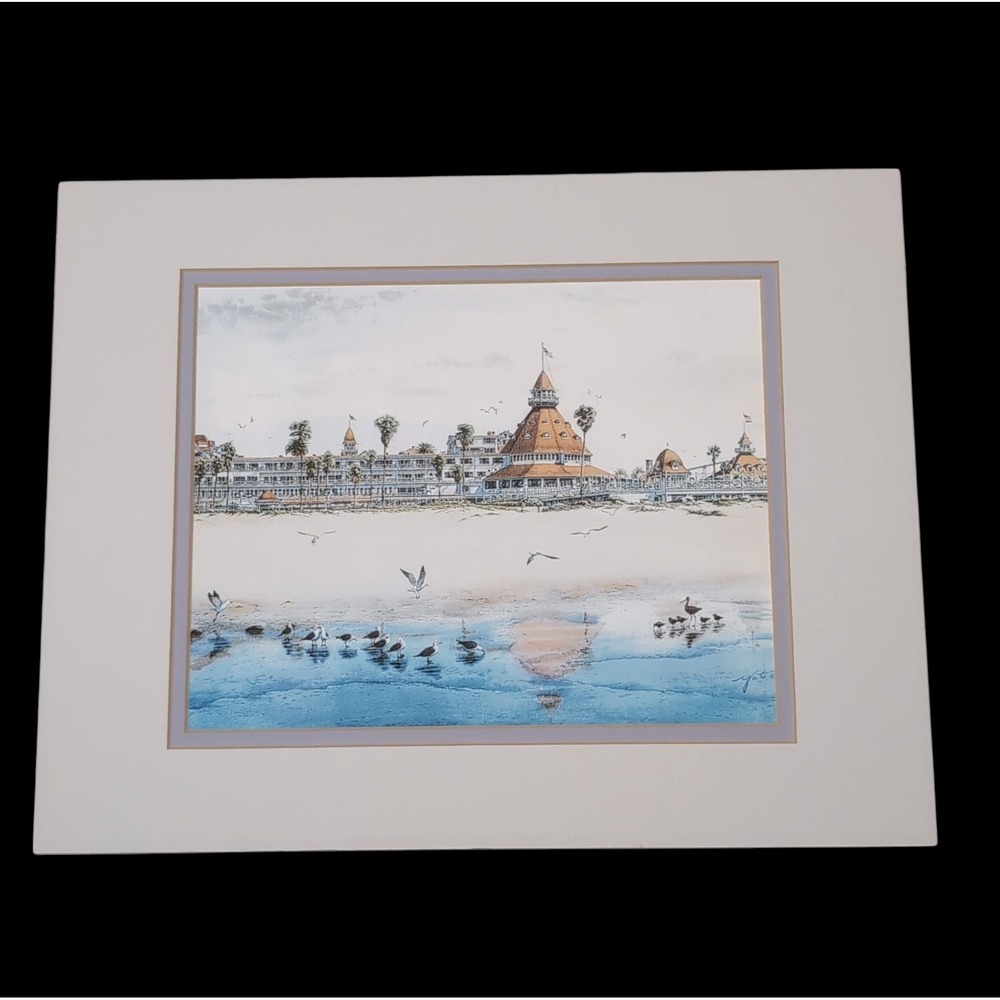 John Yato Signed LADY DEL Hotel Del Coronado Print Unframed Matted CA Beach Art